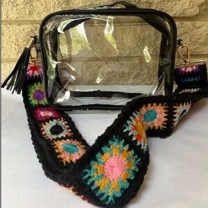 Clear Stadium Approved Crossbody Bag w/ Crochet Strap
